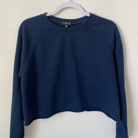 Timing Navy Blue Crew Neck Crop Sweater - Picture 1 of 2